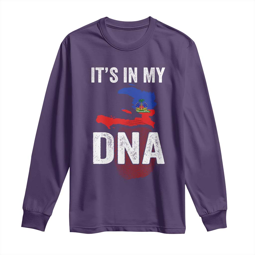 It's In My DNA Haitian Map and Fingerprint Flag Graphic Long Sleeve Shirt Haiti Heritage Pride