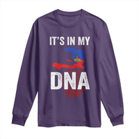 It's In My DNA Haitian Map and Fingerprint Flag Graphic Long Sleeve Shirt Haiti Heritage Pride