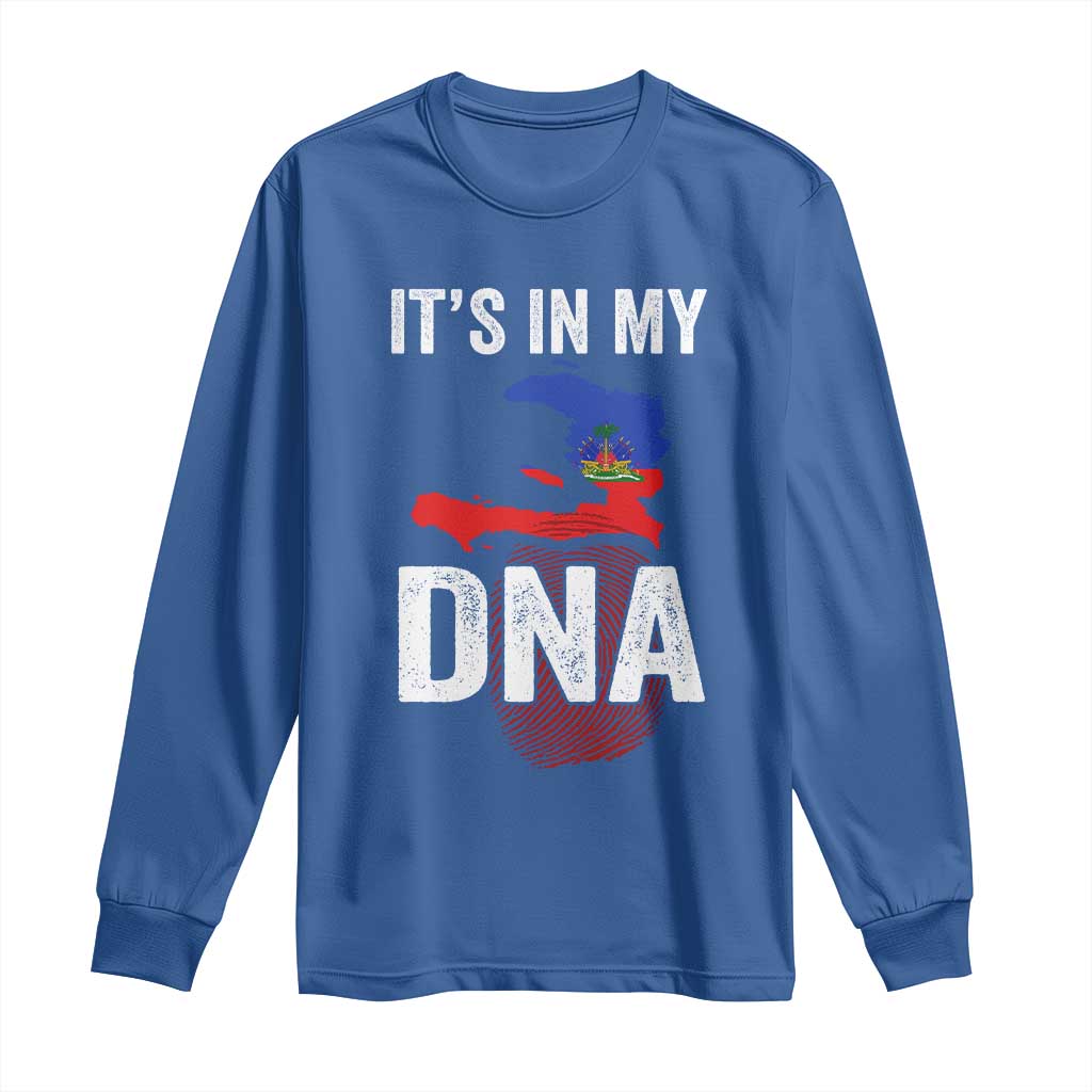 It's In My DNA Haitian Map and Fingerprint Flag Graphic Long Sleeve Shirt Haiti Heritage Pride