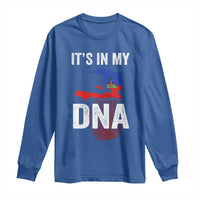 It's In My DNA Haitian Map and Fingerprint Flag Graphic Long Sleeve Shirt Haiti Heritage Pride