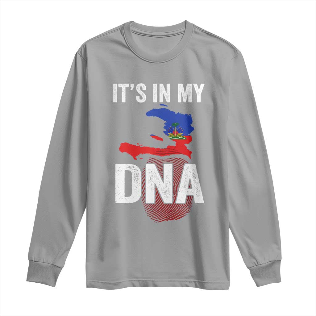 It's In My DNA Haitian Map and Fingerprint Flag Graphic Long Sleeve Shirt Haiti Heritage Pride