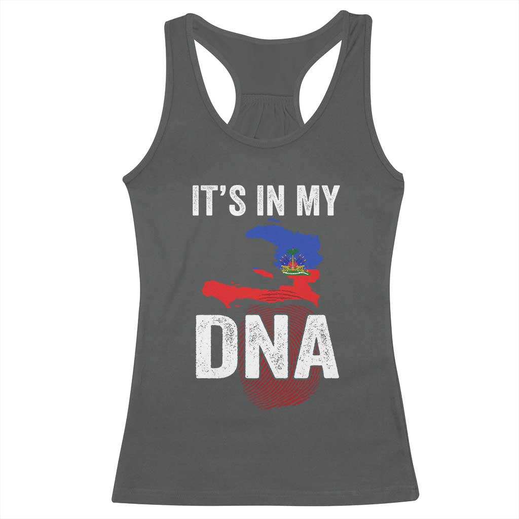 It's In My DNA Haitian Map and Fingerprint Flag Graphic Racerback Tank Top Haiti Heritage Pride
