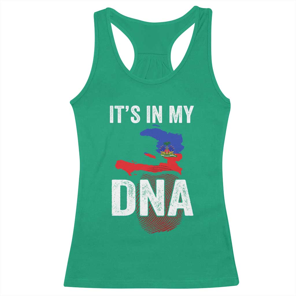 It's In My DNA Haitian Map and Fingerprint Flag Graphic Racerback Tank Top Haiti Heritage Pride