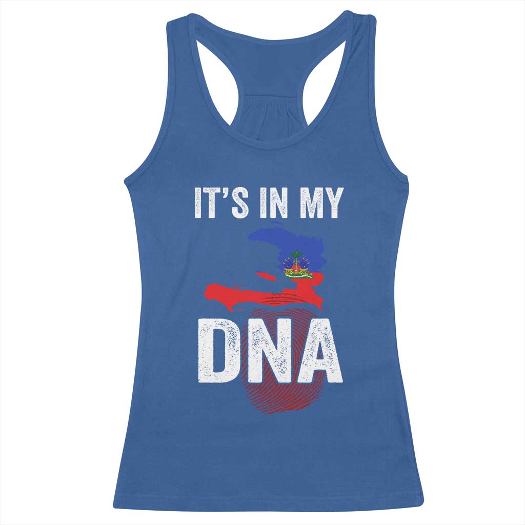 It's In My DNA Haitian Map and Fingerprint Flag Graphic Racerback Tank Top Haiti Heritage Pride