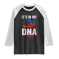 It's In My DNA Haitian Map and Fingerprint Flag Graphic Raglan Shirt Haiti Heritage Pride