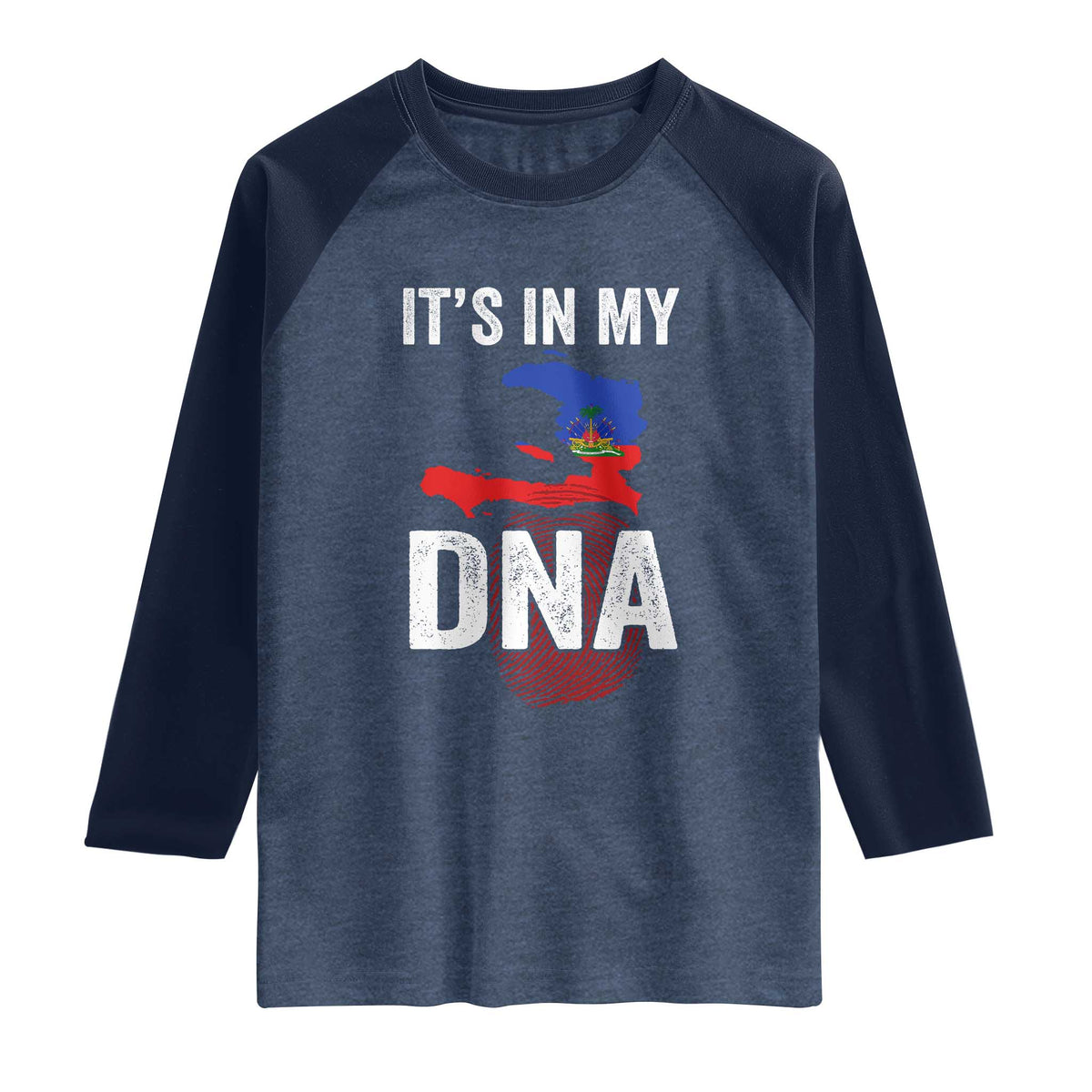 It's In My DNA Haitian Map and Fingerprint Flag Graphic Raglan Shirt Haiti Heritage Pride