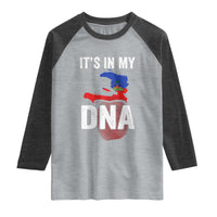 It's In My DNA Haitian Map and Fingerprint Flag Graphic Raglan Shirt Haiti Heritage Pride
