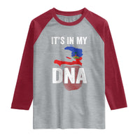 It's In My DNA Haitian Map and Fingerprint Flag Graphic Raglan Shirt Haiti Heritage Pride