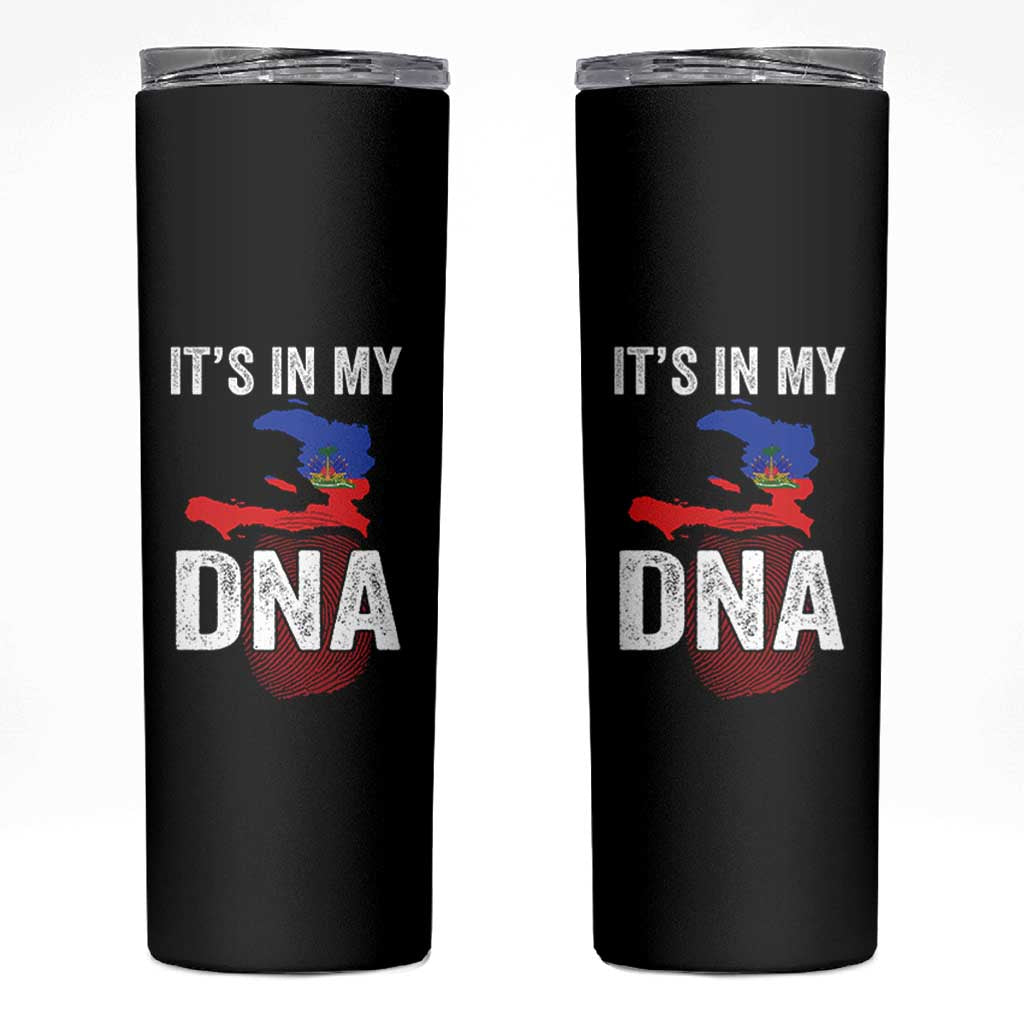 It's In My DNA Haitian Map and Fingerprint Flag Graphic Skinny Tumbler Haiti Heritage Pride