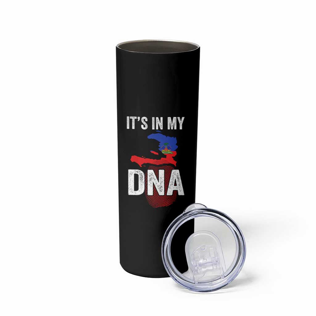 It's In My DNA Haitian Map and Fingerprint Flag Graphic Skinny Tumbler Haiti Heritage Pride
