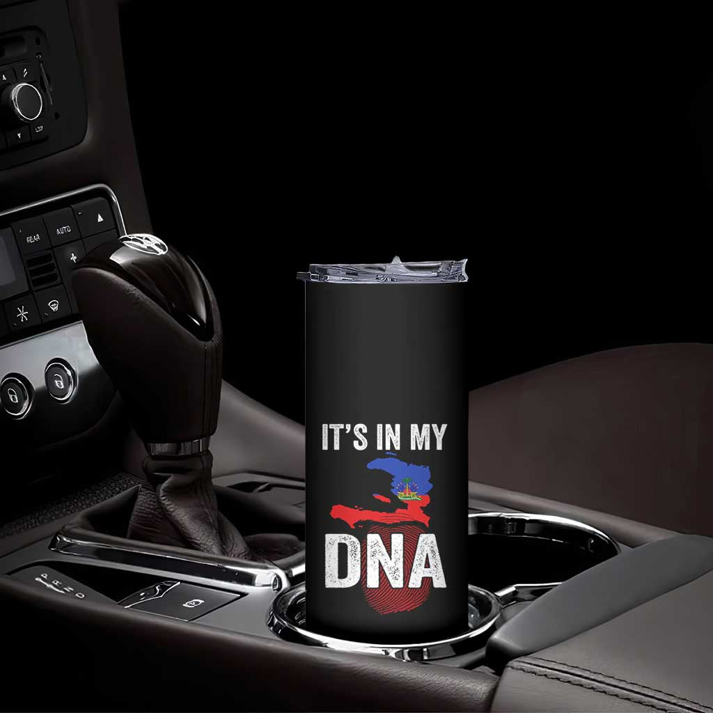 It's In My DNA Haitian Map and Fingerprint Flag Graphic Skinny Tumbler Haiti Heritage Pride