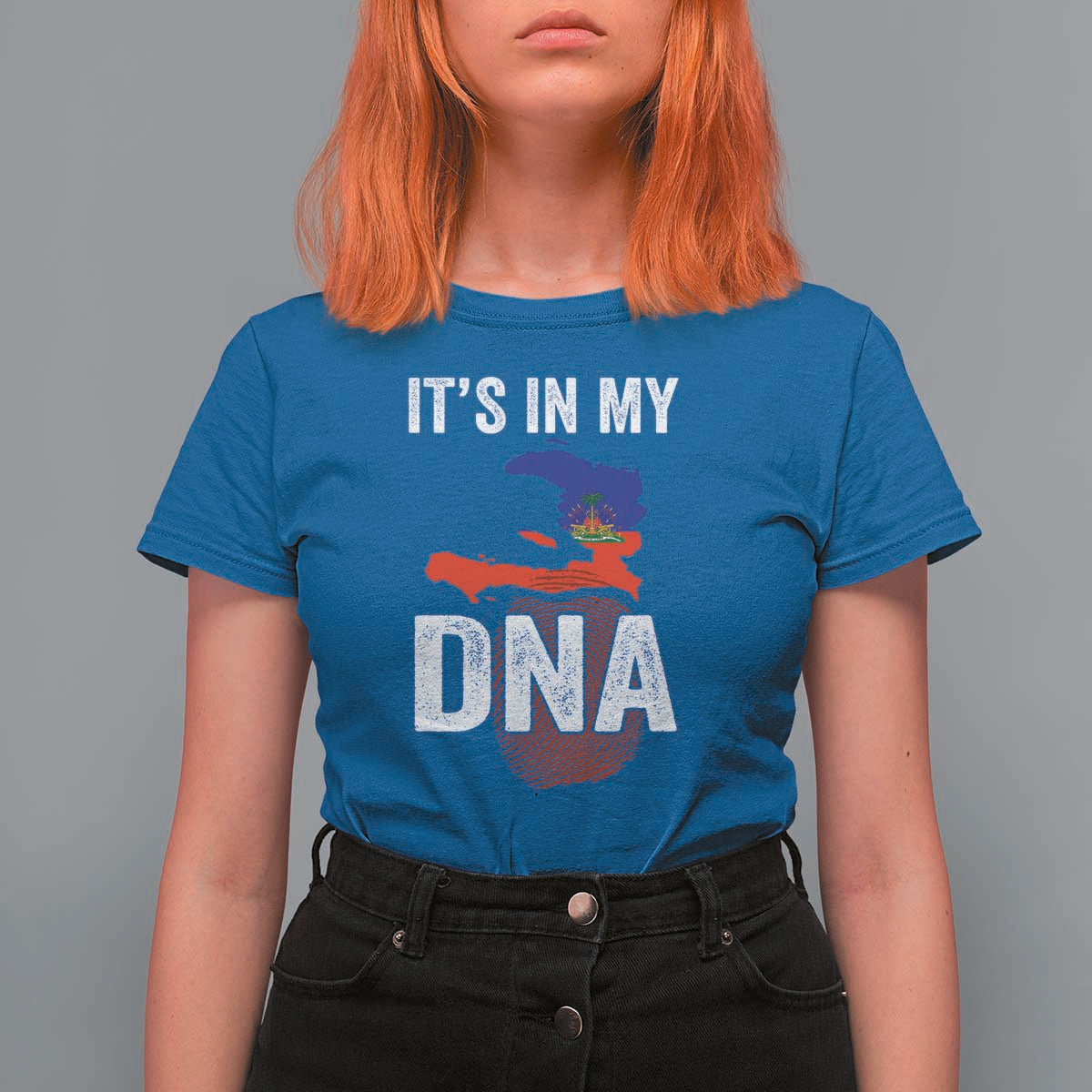It's In My DNA Haitian Map and Fingerprint Flag Graphic T Shirt For Women Haiti Heritage Pride