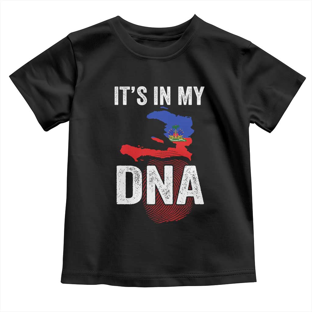 It's In My DNA Haitian Map and Fingerprint Flag Graphic Toddler T Shirt Haiti Heritage Pride