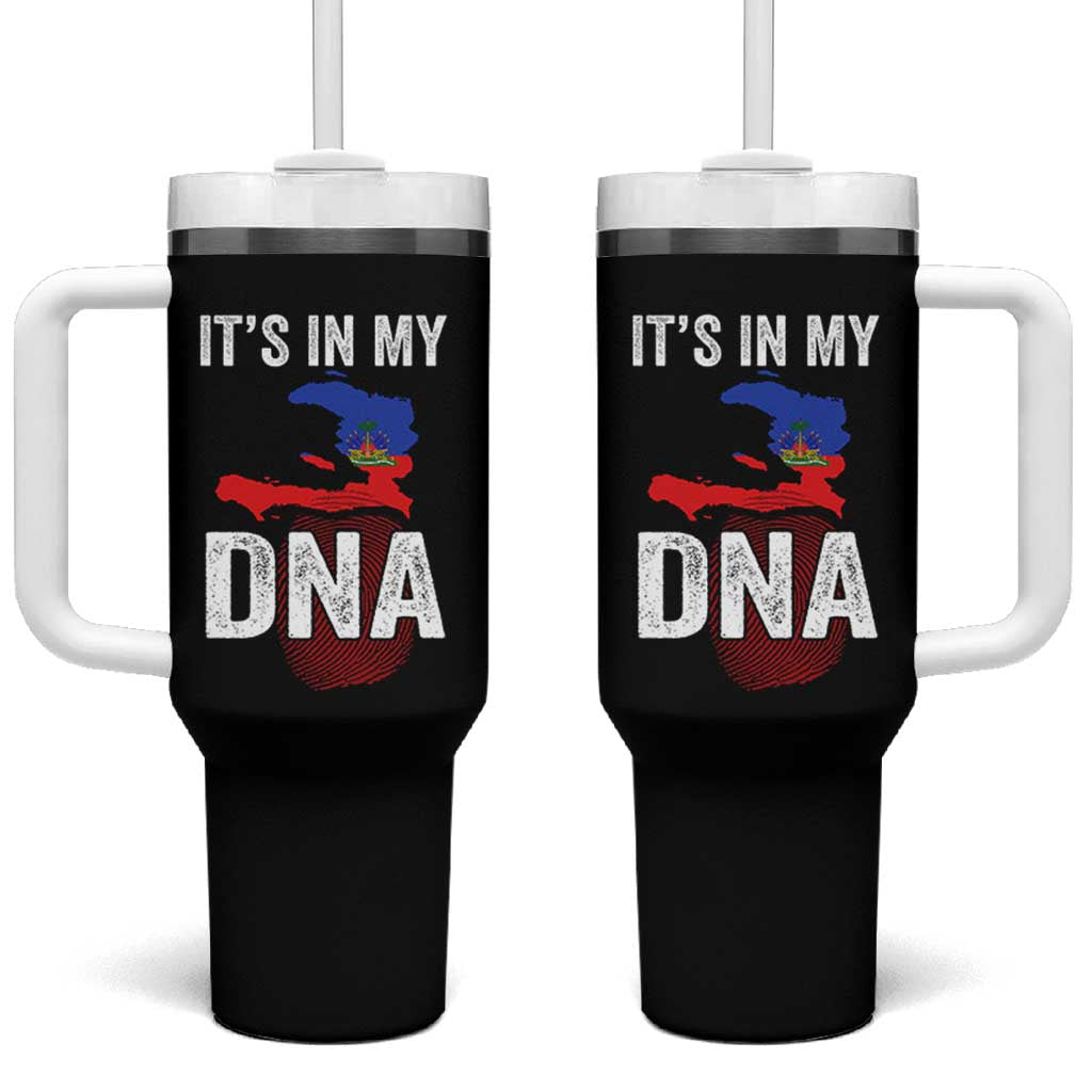 It's In My DNA Haitian Map and Fingerprint Flag Graphic Tumbler With Handle Haiti Heritage Pride