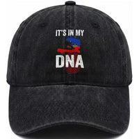 It's In My DNA Haitian Map and Fingerprint Flag Graphic Washed Cotton Baseball Cap Haiti Heritage Pride