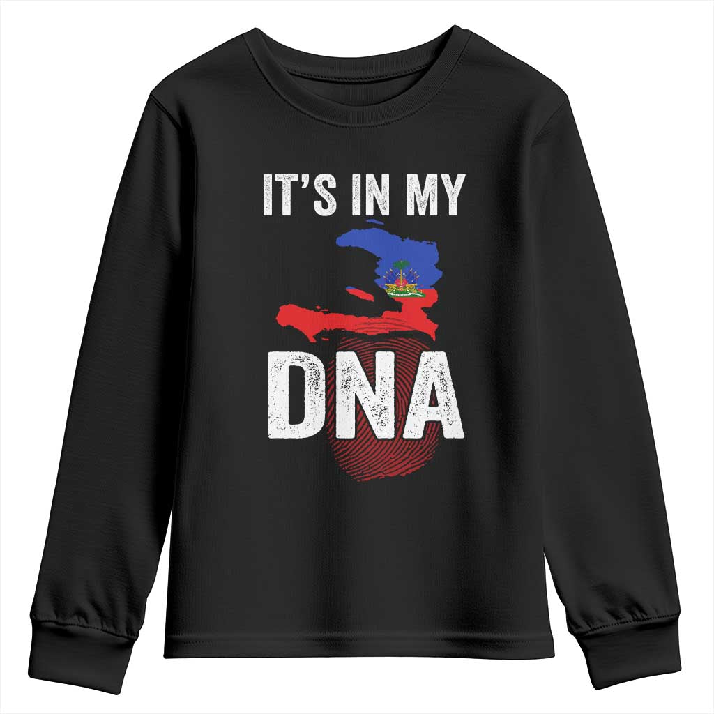 It's In My DNA Haitian Map and Fingerprint Flag Graphic Youth Sweatshirt Haiti Heritage Pride