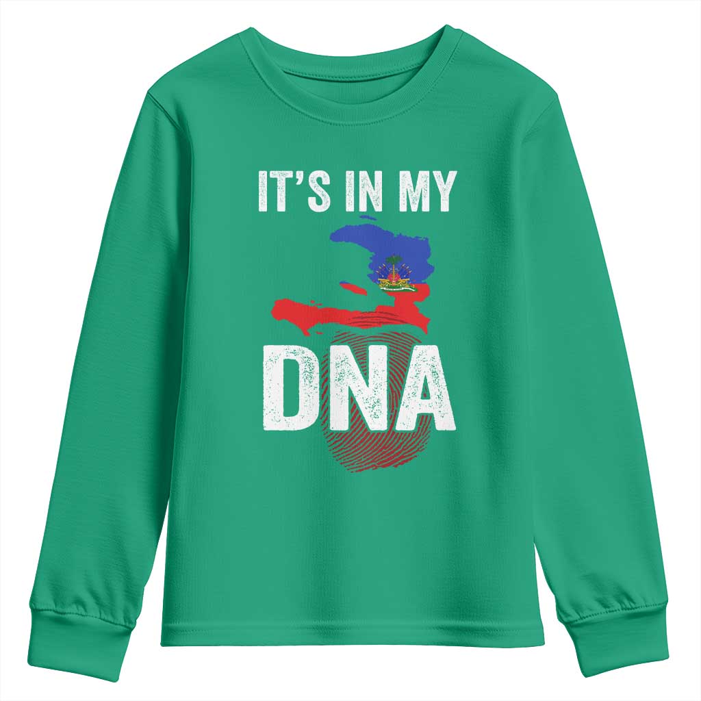 It's In My DNA Haitian Map and Fingerprint Flag Graphic Youth Sweatshirt Haiti Heritage Pride