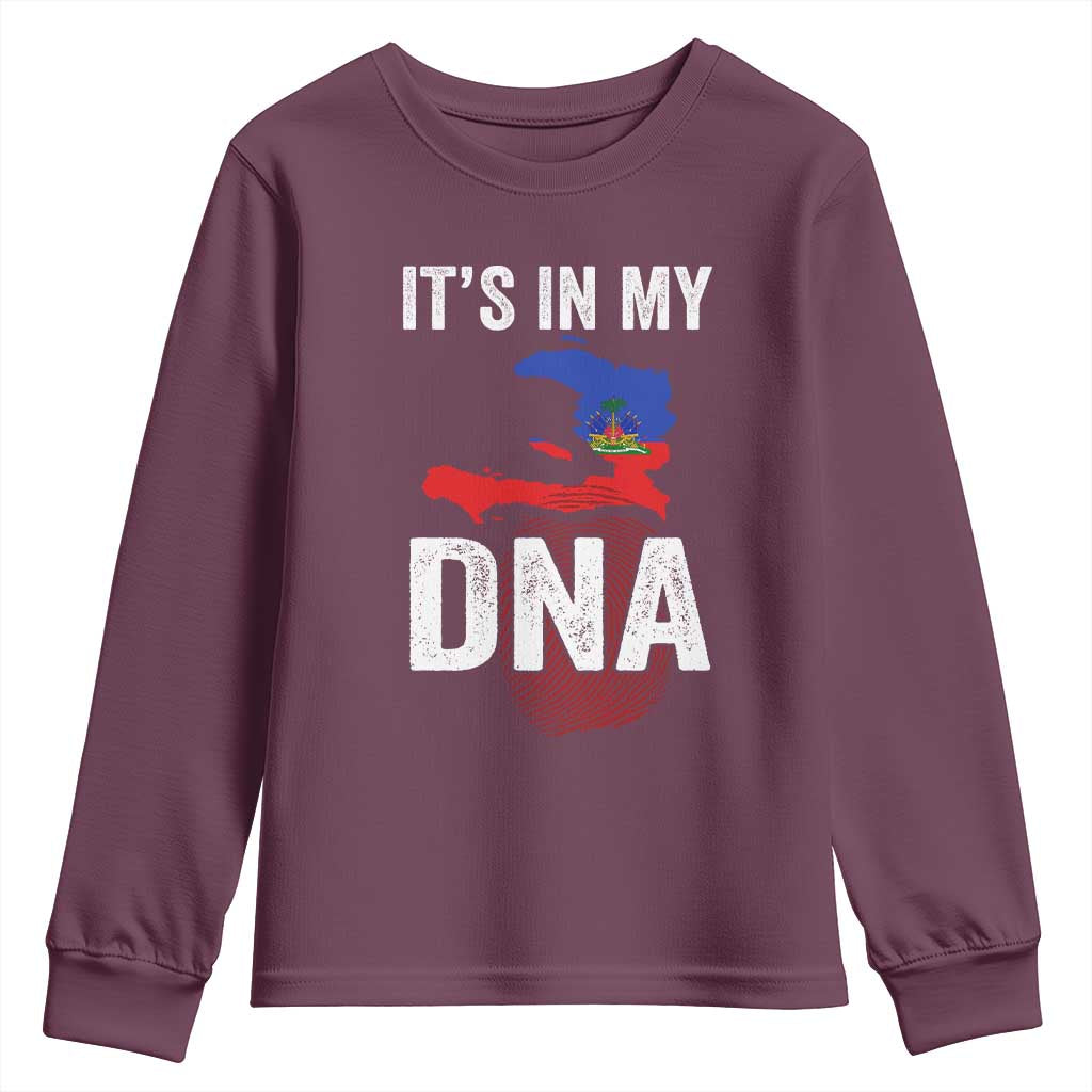 It's In My DNA Haitian Map and Fingerprint Flag Graphic Youth Sweatshirt Haiti Heritage Pride