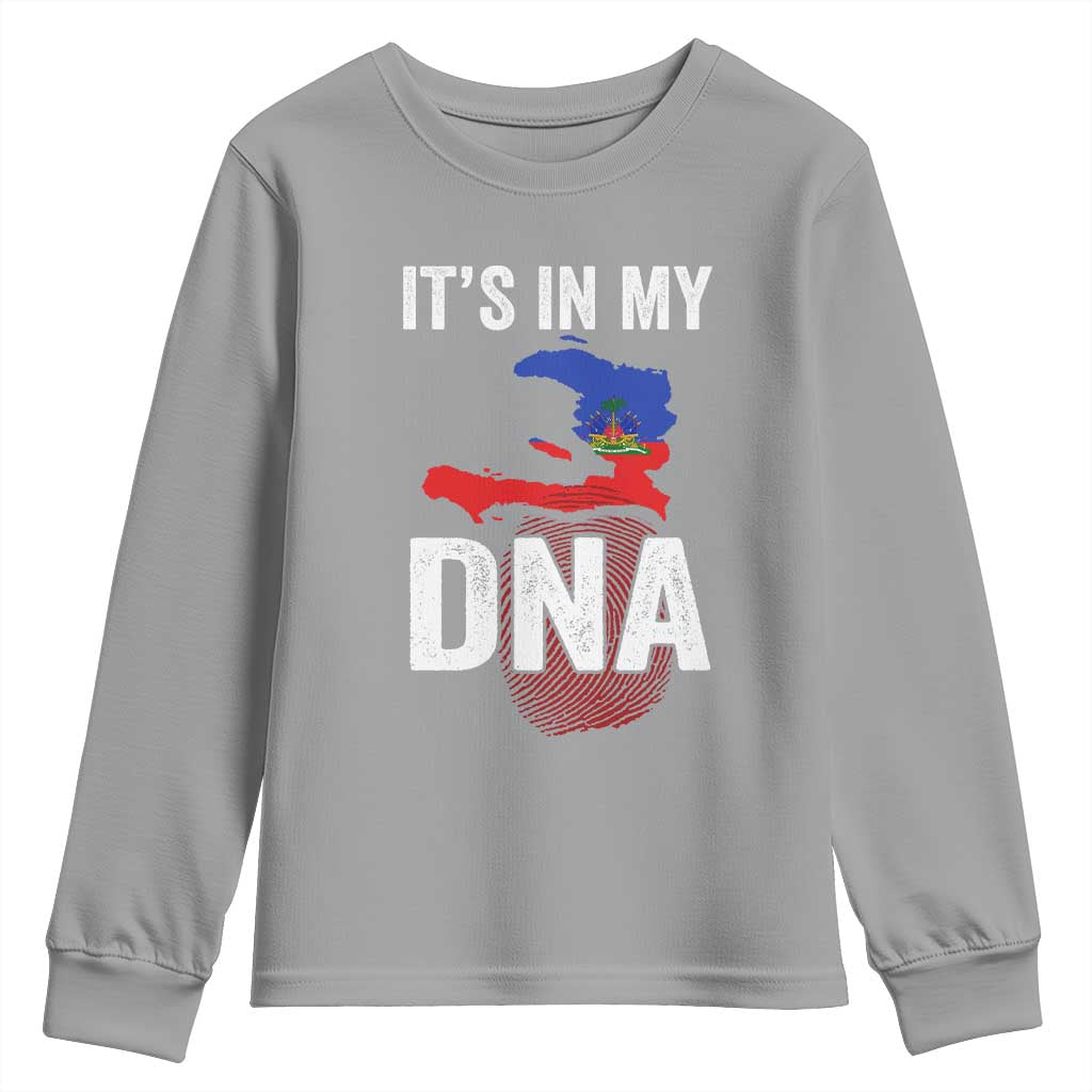 It's In My DNA Haitian Map and Fingerprint Flag Graphic Youth Sweatshirt Haiti Heritage Pride