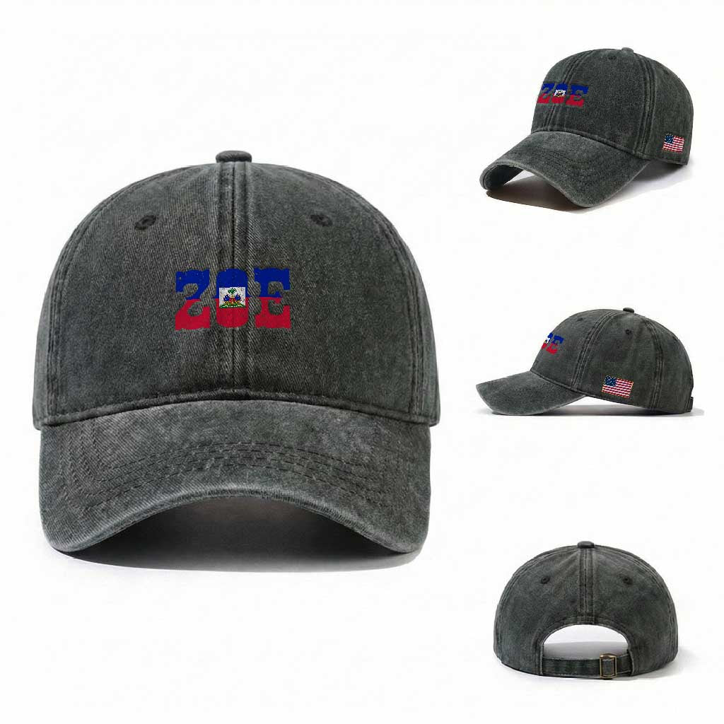 Zoe Haitian Pride Washed Cotton Baseball Cap Haiti Flag Culture Heritage Pride