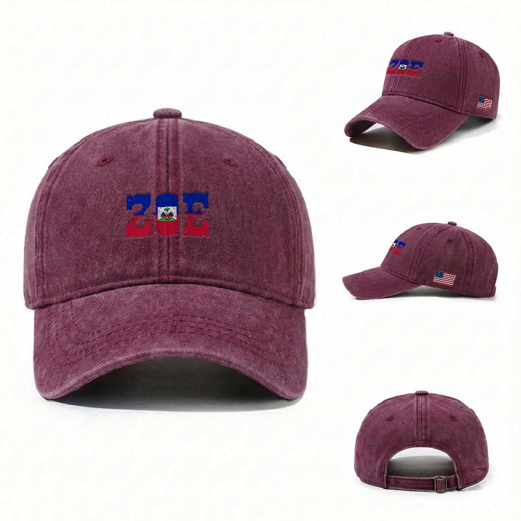 Zoe Haitian Pride Washed Cotton Baseball Cap Haiti Flag Culture Heritage Pride