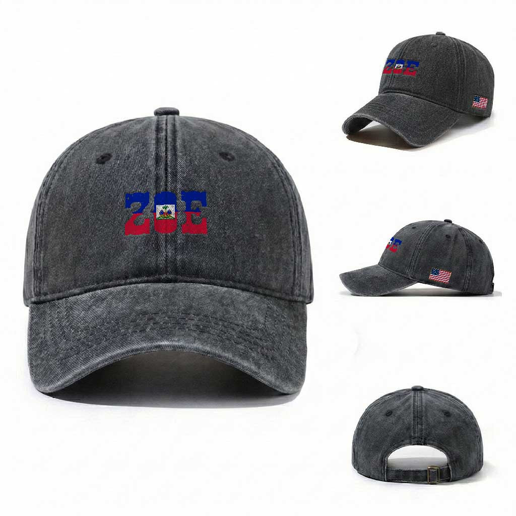 Zoe Haitian Pride Washed Cotton Baseball Cap Haiti Flag Culture Heritage Pride