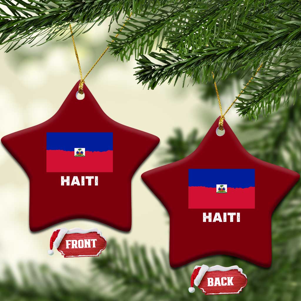 Vintage Distressed Haiti Flag Ceramic Ornament Haitian Heritage Pride