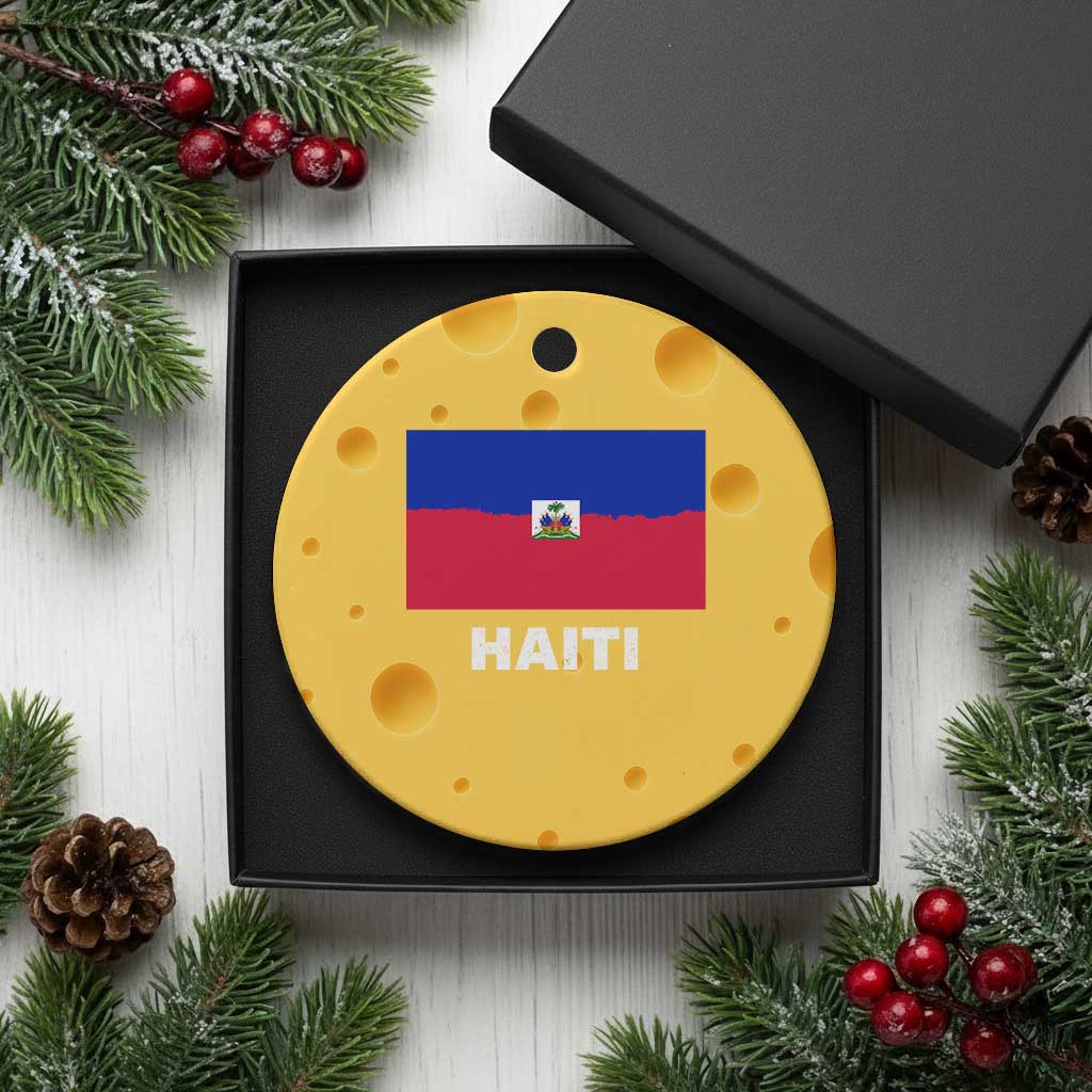 Vintage Distressed Haiti Flag Ceramic Ornament Haitian Heritage Pride
