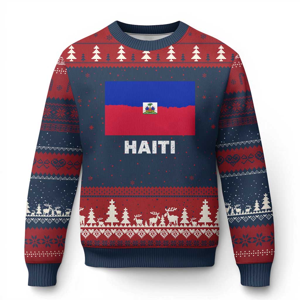Vintage Distressed Haiti Flag Ugly Christmas Sweater Haitian Heritage Pride