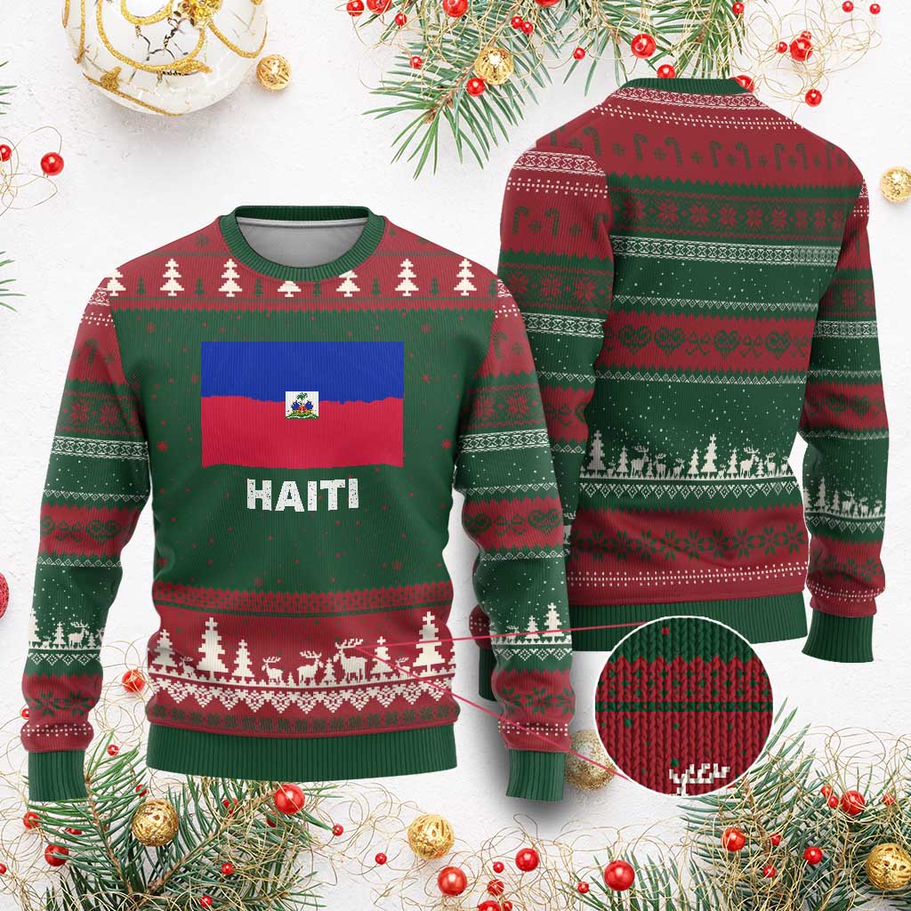Vintage Distressed Haiti Flag Ugly Christmas Sweater Haitian Heritage Pride