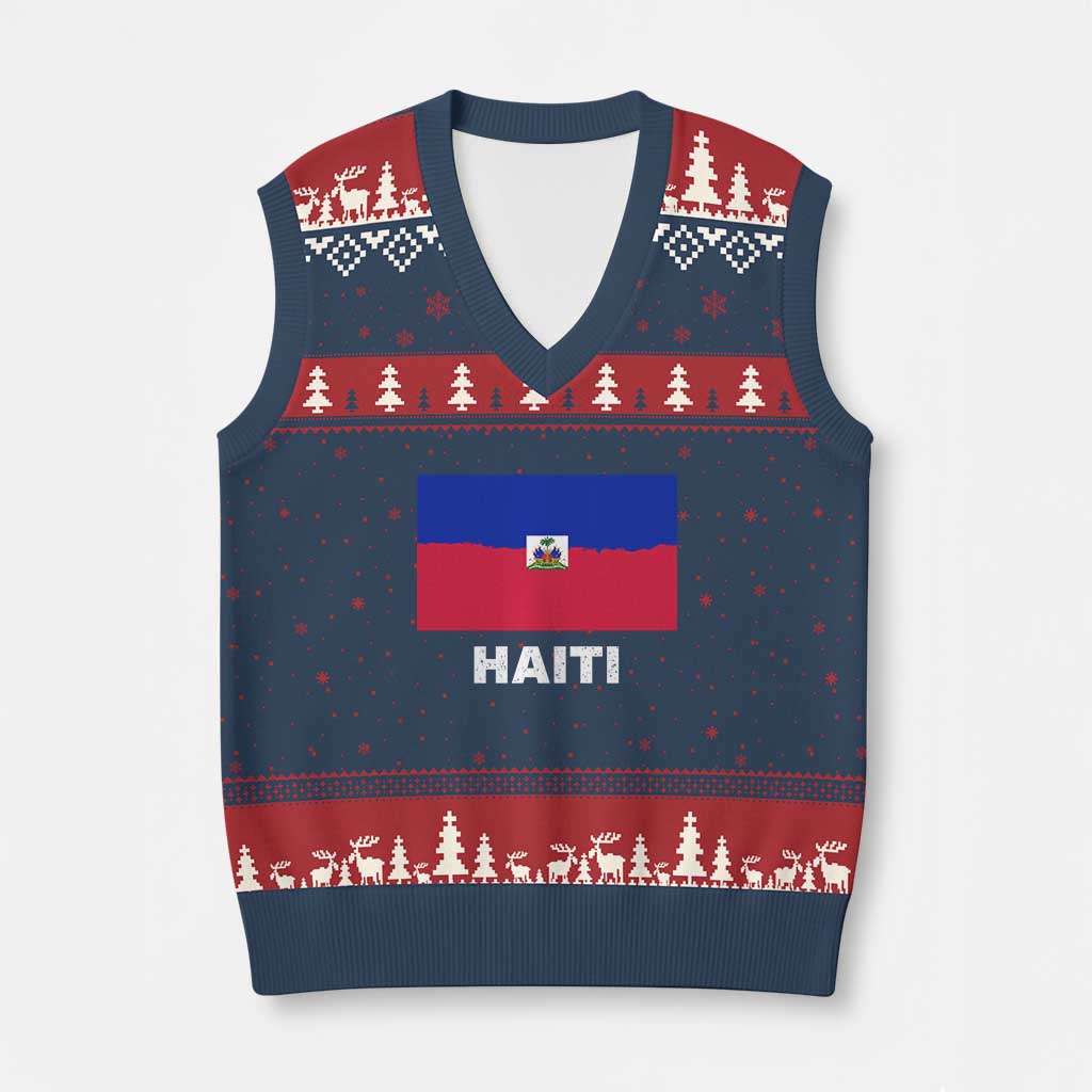 Vintage Distressed Haiti Flag V-Neck Knit Sweater Vest Haitian Heritage Pride