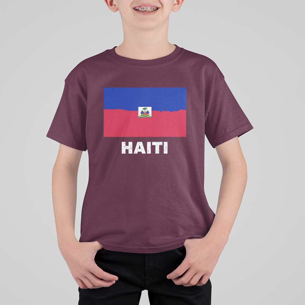 Vintage Distressed Haiti Flag T Shirt For Kid Haitian Heritage Pride