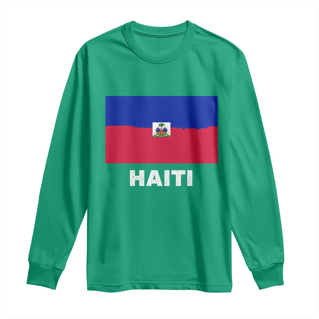 Vintage Distressed Haiti Flag Long Sleeve Shirt Haitian Heritage Pride