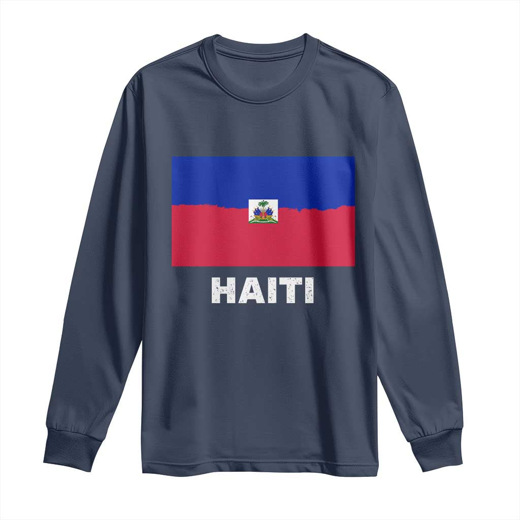 Vintage Distressed Haiti Flag Long Sleeve Shirt Haitian Heritage Pride