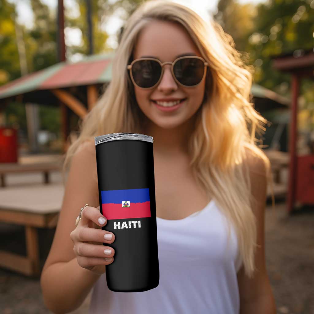 Vintage Distressed Haiti Flag Skinny Tumbler Haitian Heritage Pride