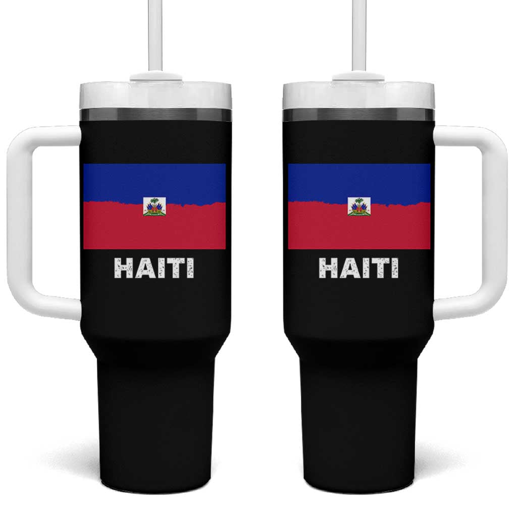 Vintage Distressed Haiti Flag Tumbler With Handle Haitian Heritage Pride
