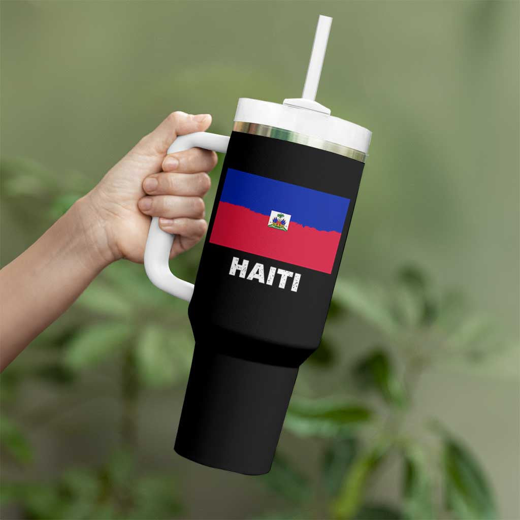 Vintage Distressed Haiti Flag Tumbler With Handle Haitian Heritage Pride