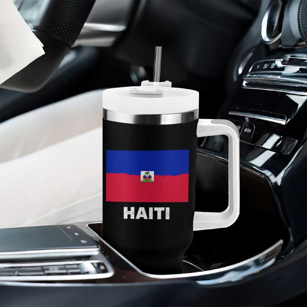 Vintage Distressed Haiti Flag Tumbler With Handle Haitian Heritage Pride