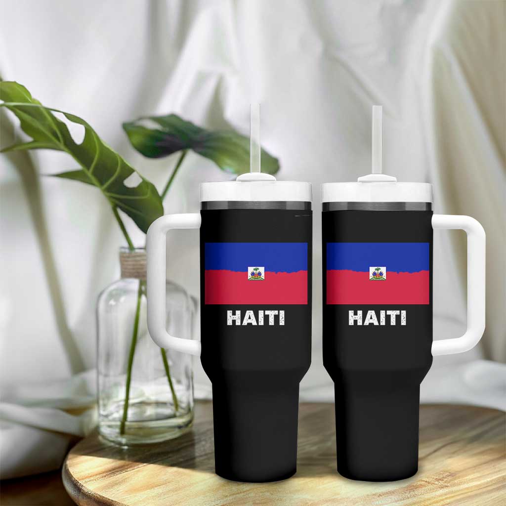 Vintage Distressed Haiti Flag Tumbler With Handle Haitian Heritage Pride