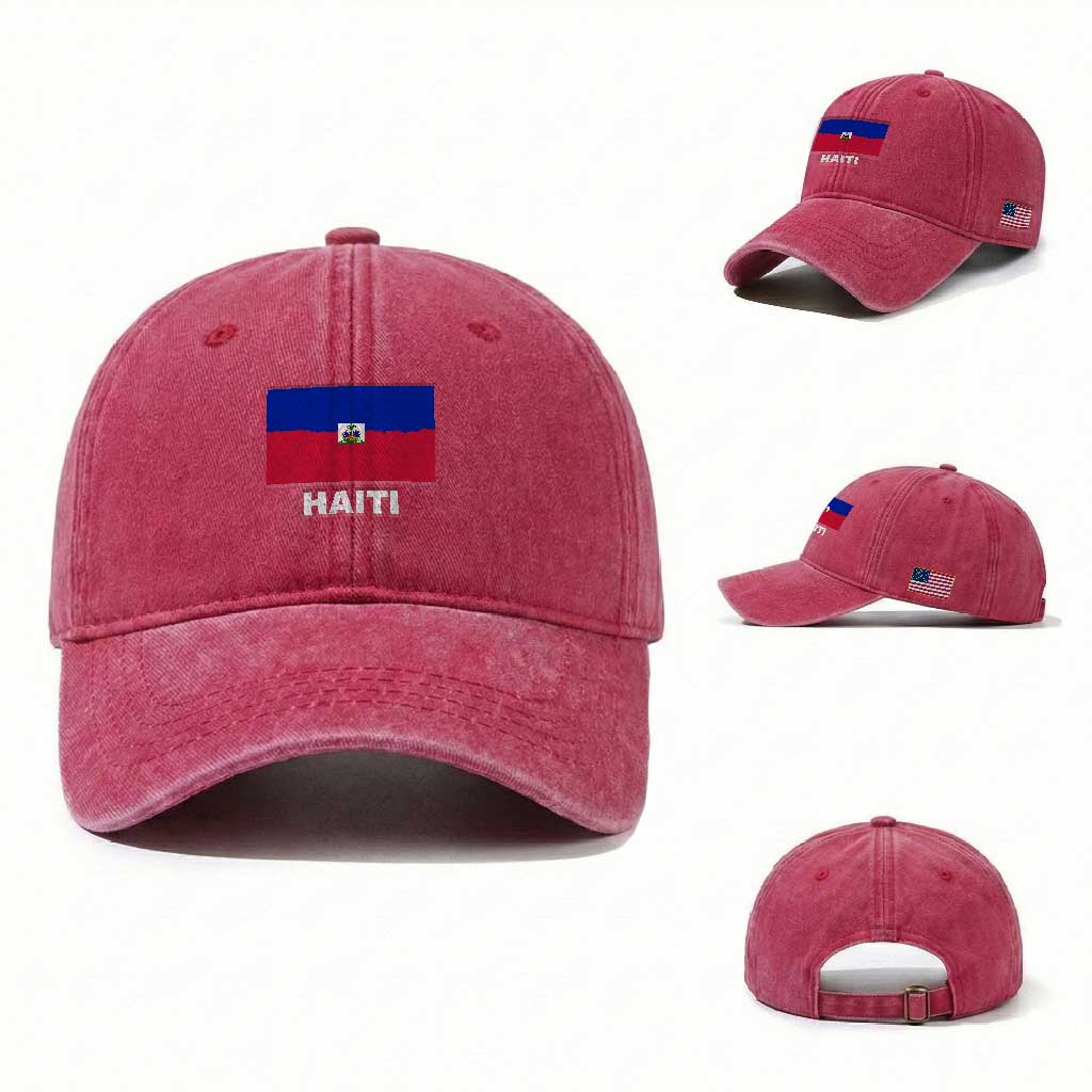 Vintage Distressed Haiti Flag Washed Cotton Baseball Cap Haitian Heritage Pride