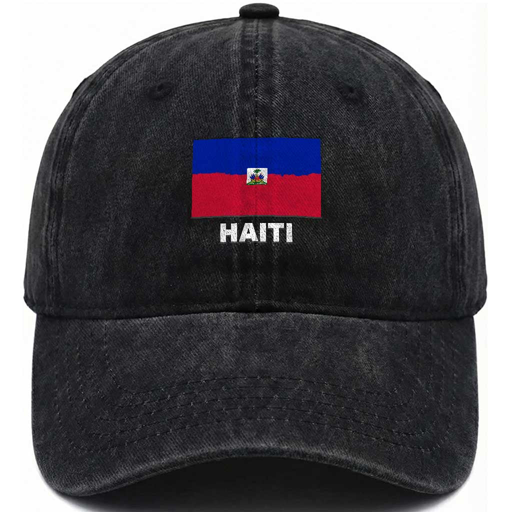 Vintage Distressed Haiti Flag Washed Cotton Baseball Cap Haitian Heritage Pride