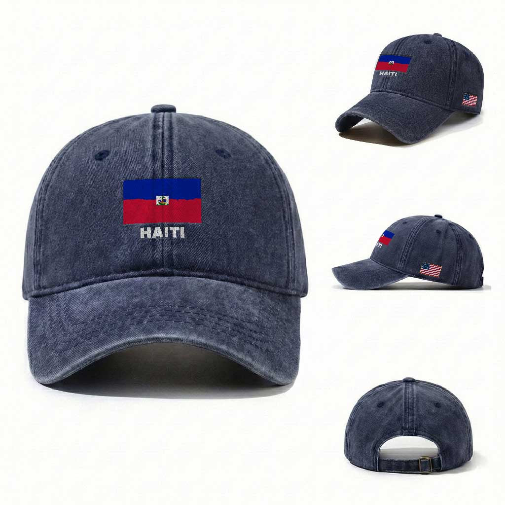 Vintage Distressed Haiti Flag Washed Cotton Baseball Cap Haitian Heritage Pride