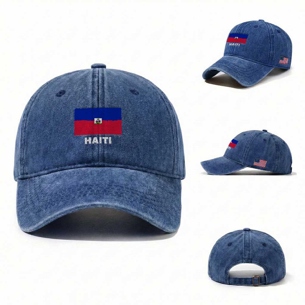 Vintage Distressed Haiti Flag Washed Cotton Baseball Cap Haitian Heritage Pride