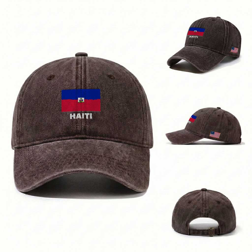 Vintage Distressed Haiti Flag Washed Cotton Baseball Cap Haitian Heritage Pride