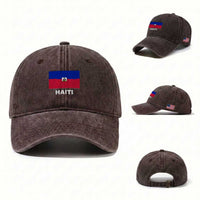 Vintage Distressed Haiti Flag Washed Cotton Baseball Cap Haitian Heritage Pride