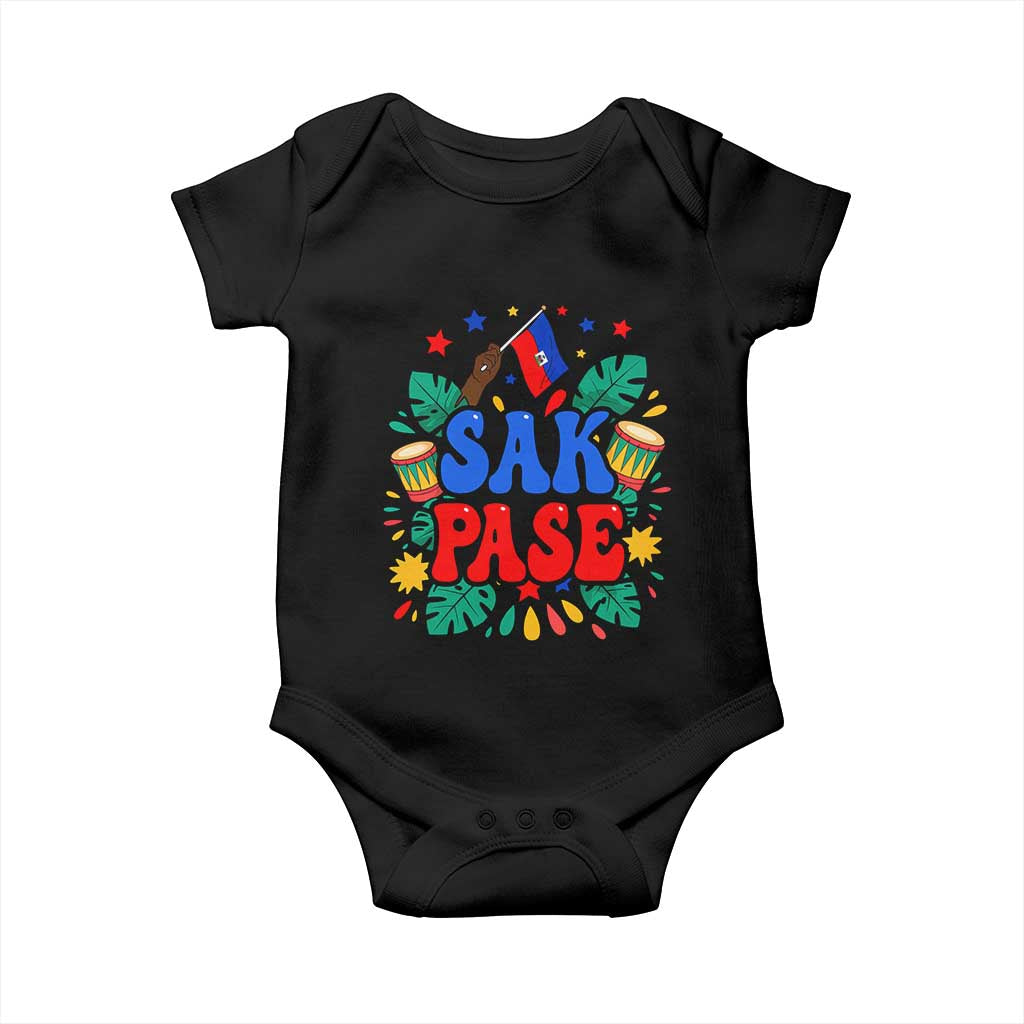 Sak Pase Colorful Festive Haitian Drums Tropical Graphic Baby Onesie Haiti Heritage Pride