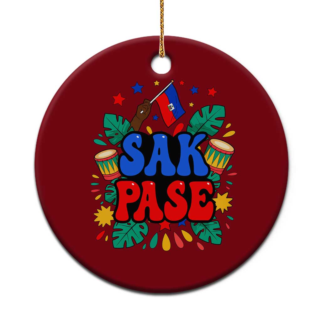 Sak Pase Colorful Festive Haitian Drums Tropical Graphic Ceramic Ornament Haiti Heritage Pride