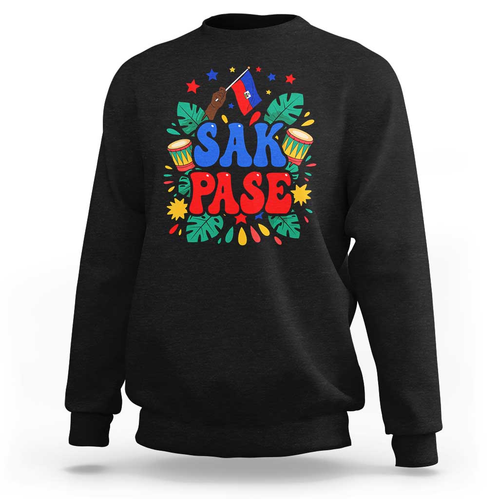 Sak Pase Colorful Festive Haitian Drums Tropical Graphic Sweatshirt Haiti Heritage Pride
