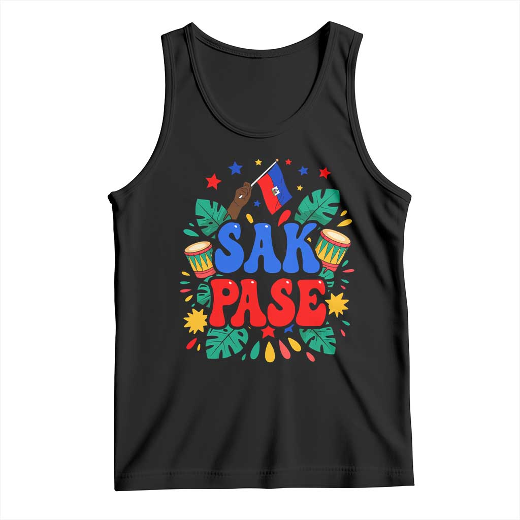 Sak Pase Colorful Festive Haitian Drums Tropical Graphic Tank Top Haiti Heritage Pride