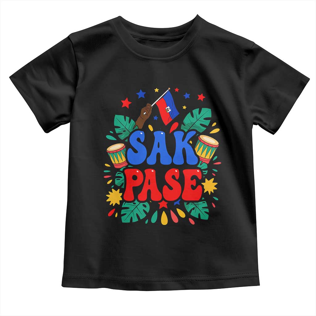 Sak Pase Colorful Festive Haitian Drums Tropical Graphic Toddler T Shirt Haiti Heritage Pride